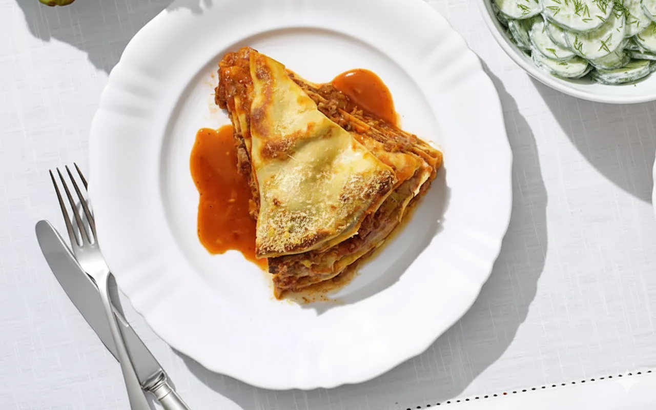 Fleischpalatschinken mit Rahmgurkensalat