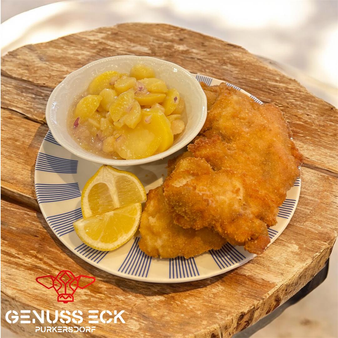 Gebackene Schweinsfledermäuse mit Erdapfelsalat