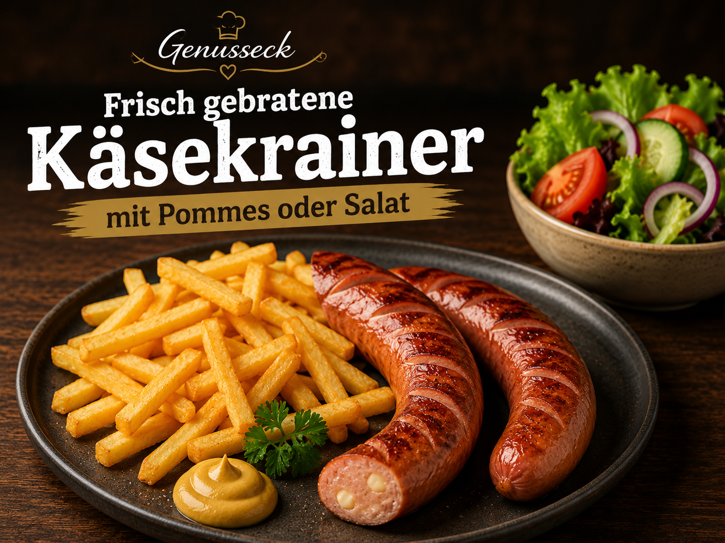 KĂ€sekrainer mit Pommes oder Salat
